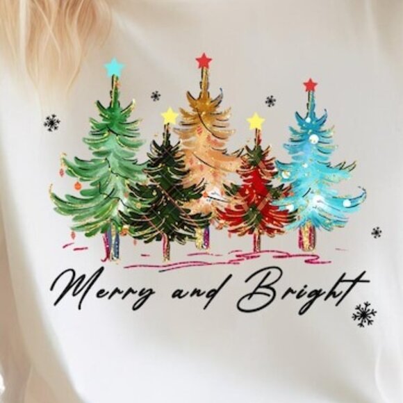 Merry And Bright Trees Christmas Holiday Family Matching Festive T-Shirt 166 - Picture 2 of 5